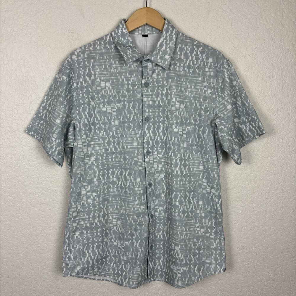 Lululemon Button Up Shirt Mens Sz Large Gray Airing Easy Ventlight Mesh Outdoors